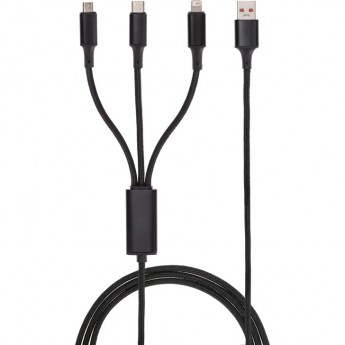 Кабель REXANT USB 3в1 Type-С (6A), Lightning (2,4A), micro USB (3A) 1,2м, в черной оплетке, со световой индикацией