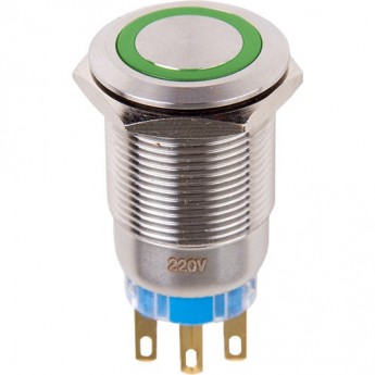 Кнопка антивандальная REXANT 19 12В фикс подсветка зеленая