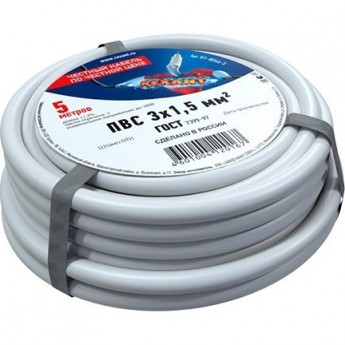 Провод REXANT ПВС 3x1.5 мм² соединительный белый 5 м Провод REXANT ПВС 3x1.5 мм² соединительный белый 5 м