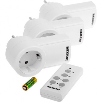 Радиоуправляемая розетка c пультом REXANT RX-003 (один пульт, три розетки) 10А/30м Радиоуправляемая розетка c пультом REXANT RX-003 (один пульт, три розетки) 10А/30м