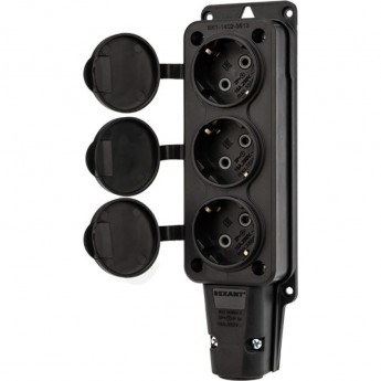 Розетка штепсельная REXANT трехместная влагозащищенная, с/з, 16 А, IP54 каучук Розетка штепсельная REXANT трехместная влагозащищенная, с/з, 16 А, IP54 каучук