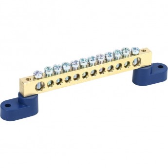 Шина REXANT 8х12 мм на двух угловых синих изоляторах 12 групп