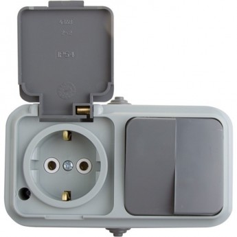 Выключатель двухклавишный + розетка REXANT IP54, выключатель 10 А, розетка с/з 16 А Выключатель двухклавишный + розетка REXANT IP54, выключатель 10 А, розетка с/з 16 А